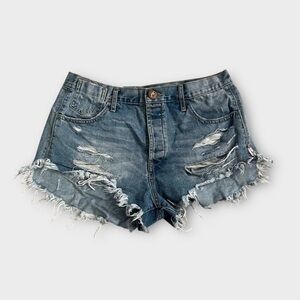 One Teaspoon Jean Shorts 28 Distressed Ripped Denim High-Waisted Cut-Offs